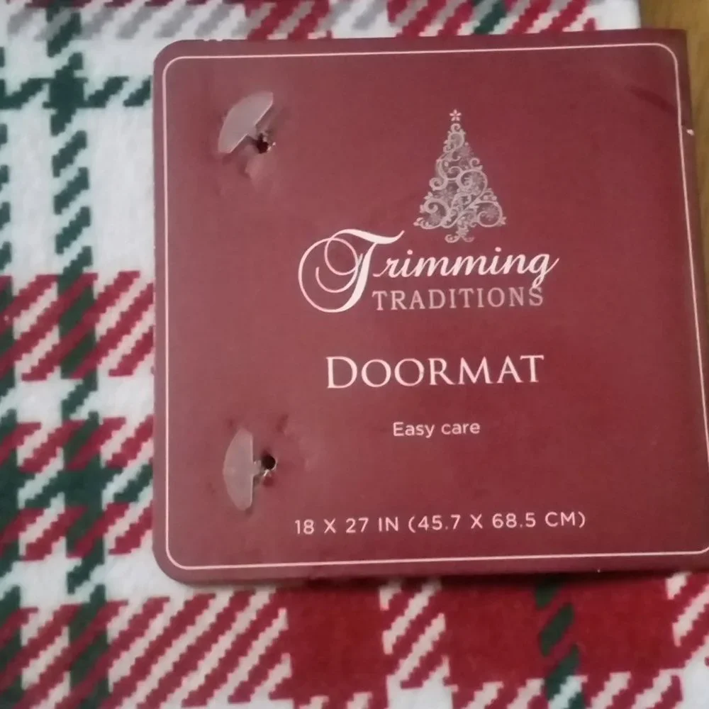 Welcome Doormat Plaid Red White Green Christmas Winter Holiday